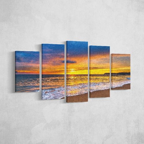 EPIKASA Canvas Print Sunset Over the Sea - Orange 20x3x40 cm (2 pcs), 20x3x50 cm (2 pcs),  20x3x60 cm (1 pcs)