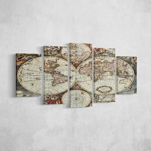 EPIKASA Canvas Print World Map 1 - Multicolor 20x3x40 cm (2 pcs), 20x3x50 cm (2 pcs),  20x3x60 cm (1 pcs)