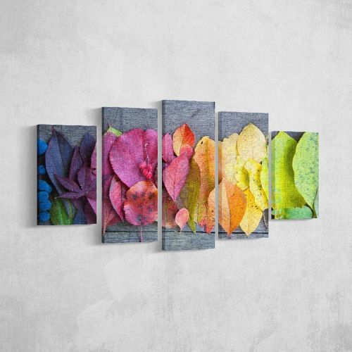 EPIKASA Canvas Print Colourful Leaves 2 - Multicolor 20x3x40 cm (2 pcs), 20x3x50 cm (2 pcs),  20x3x60 cm (1 pcs)