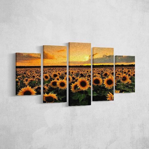 Epikasa Canvas Print Sunflowers - Orange 20x3x40 cm (2 pcs), 20x3x50 cm (2 pcs),  20x3x60 cm (1 pcs)