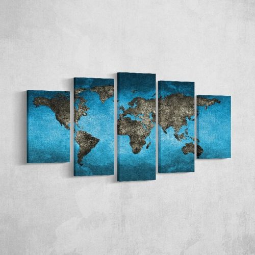 EPIKASA Stampa su Tela Mappa Mondo 5 - Multicolore 20x3x40 cm (2 z), 20x3x50 cm (2 z), 20x3x60 cm (1z)