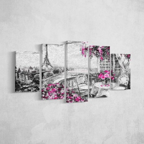 Epikasa Canvas Print Eiffel Tower 4 - Pink 20x3x40 cm (2 pcs), 20x3x50 cm (2 pcs),  20x3x60 cm (1 pcs)