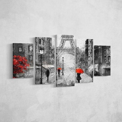 EPIKASA Canvas Print Eiffel Tower 5 - Red 20x3x40 cm (2 pcs), 20x3x50 cm (2 pcs),  20x3x60 cm (1 pcs)