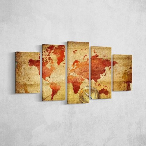 Epikasa Canvas Print World Map 3 - Yellow 20x3x40 cm (2 pcs), 20x3x50 cm (2 pcs),  20x3x60 cm (1 pcs)