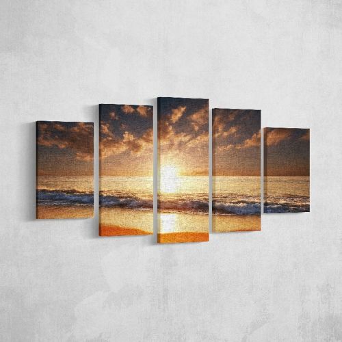 Epikasa Canvas Print Sunset Over the Sea 2 - Orange 20x3x40 cm (2 pcs), 20x3x50 cm (2 pcs),  20x3x60 cm (1 pcs)