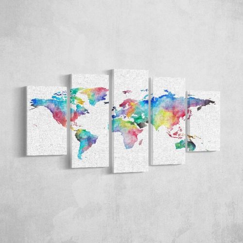 EPIKASA Stampa su Tela Mappa Mondo 6 - Multicolore 20x3x40 cm (2 z), 20x3x50 cm (2 z), 20x3x60 cm (1z)