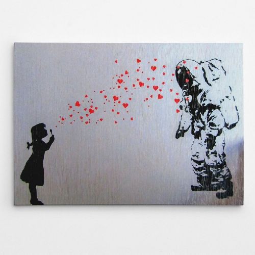 EPIKASA Stampa su Tela Banksy La Bambina E L'Astronauta - Rosso 100x3x70 cm