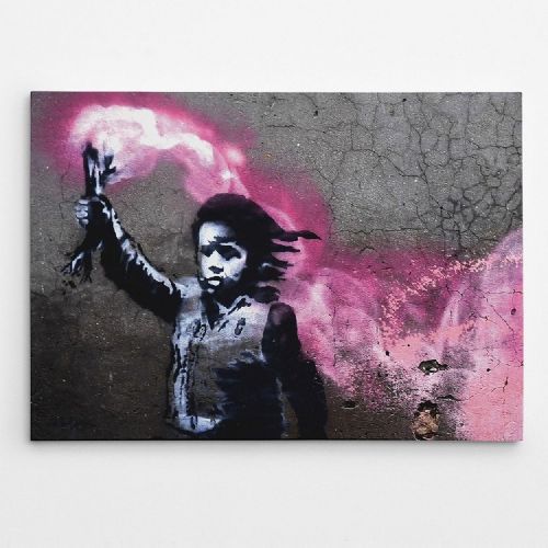 Epikasa Stampa su Tela Banksy Bambino Migrante - Rosa 100x3x70 cm