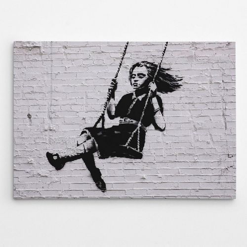 EPIKASA Stampa su Tela Banksy La Ragazza Sull'Altalena - Grigio 100x3x70 cm