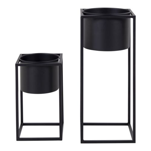 Epikasa 2 pcs Plant Pots Set Marla - Black 17x17x31 cm - 19,5x19,5x50,5 cm