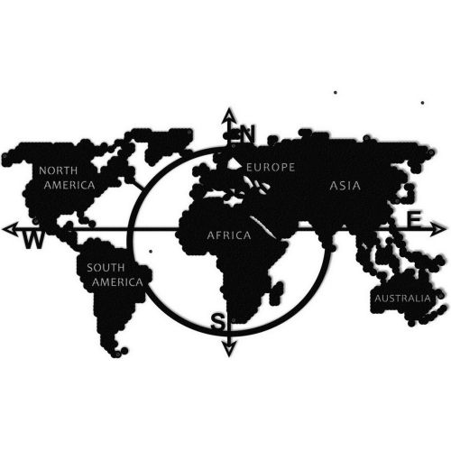 Epikasa Metal Decoration World map series - Black 110x1,5x62 cm