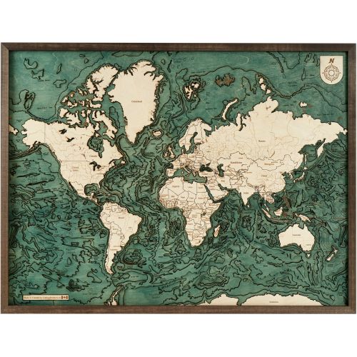 CUTTING BROTHERS 3D Map with Frame World - Multicolor 81x6x61 cm