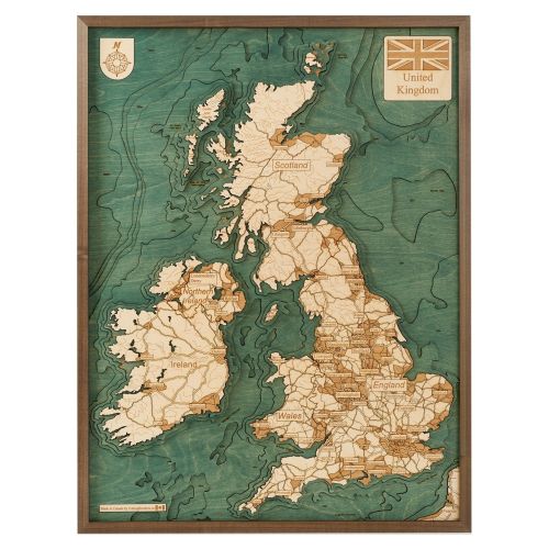 CUTTING BROTHERS 3D Map with Frame Great Britain - Multicolor 61x6x81 cm