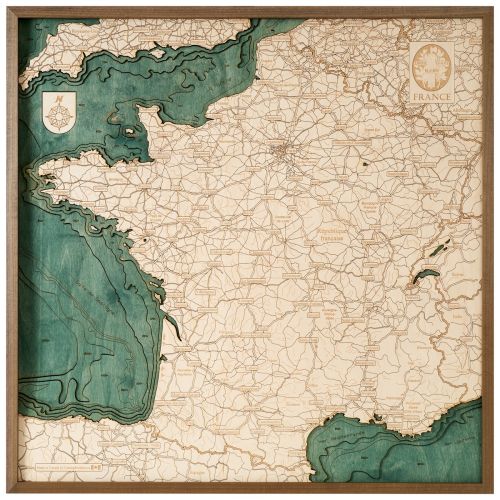 CUTTING BROTHERS 3D Map with Frame France - Multicolor 76x6x76 cm