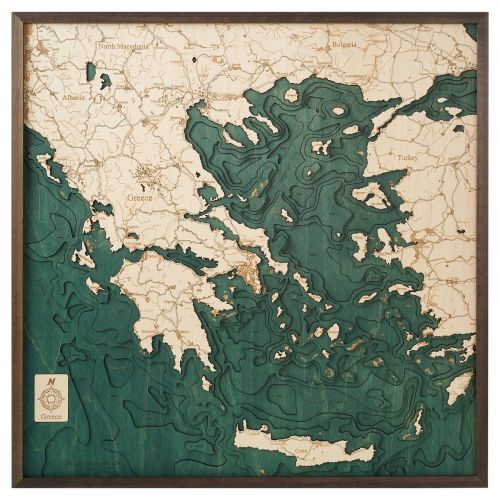 CUTTING BROTHERS 3D Map with Frame Greece L - Multicolor 76x6x76 cm