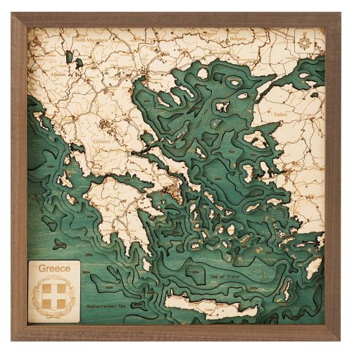 CUTTING BROTHERS 3D Map with Frame Greece S - Multicolor 35x6x35 cm