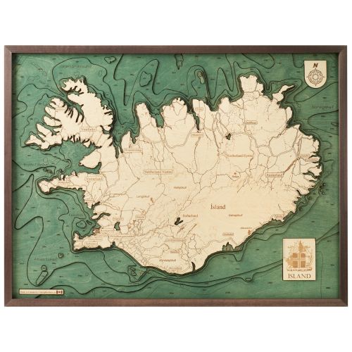 CUTTING BROTHERS 3D Map with Frame Iceland - Multicolor 81x6x61 cm