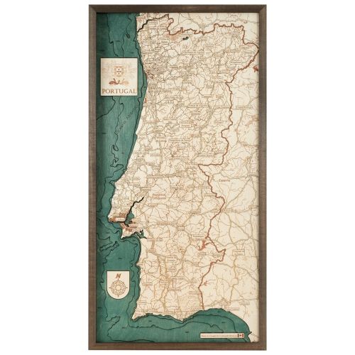 CUTTING BROTHERS 3D Map with Frame Portugal - Multicolor 41x6x81 cm