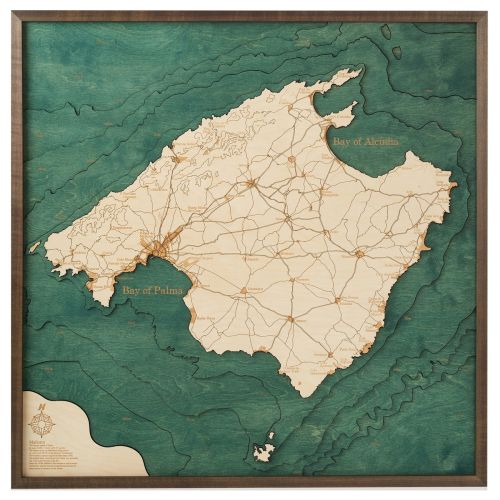 CUTTING BROTHERS Mappa 3D con Cornice Maiorca L - Multicolore 76x6x76 cm