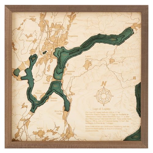 CUTTING BROTHERS 3D Map with Frame Lake Lugano S - Multicolor 35x6x35 cm