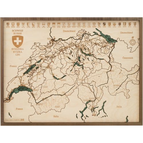 CUTTING BROTHERS Mappa 3D con Cornice Svizzera - Multicolore 81x6x61 cm