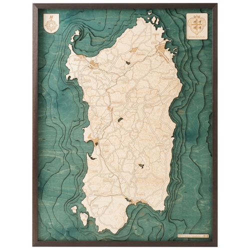 CUTTING BROTHERS Mappa 3D con Cornice Sardegna L - Multicolore 61x6x81 cm