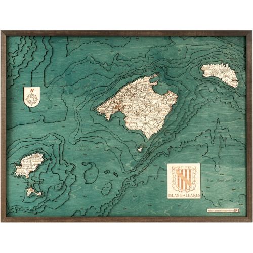 CUTTING BROTHERS 3D Map with Frame Balearic Islands - Multicolor 81x6x61 cm